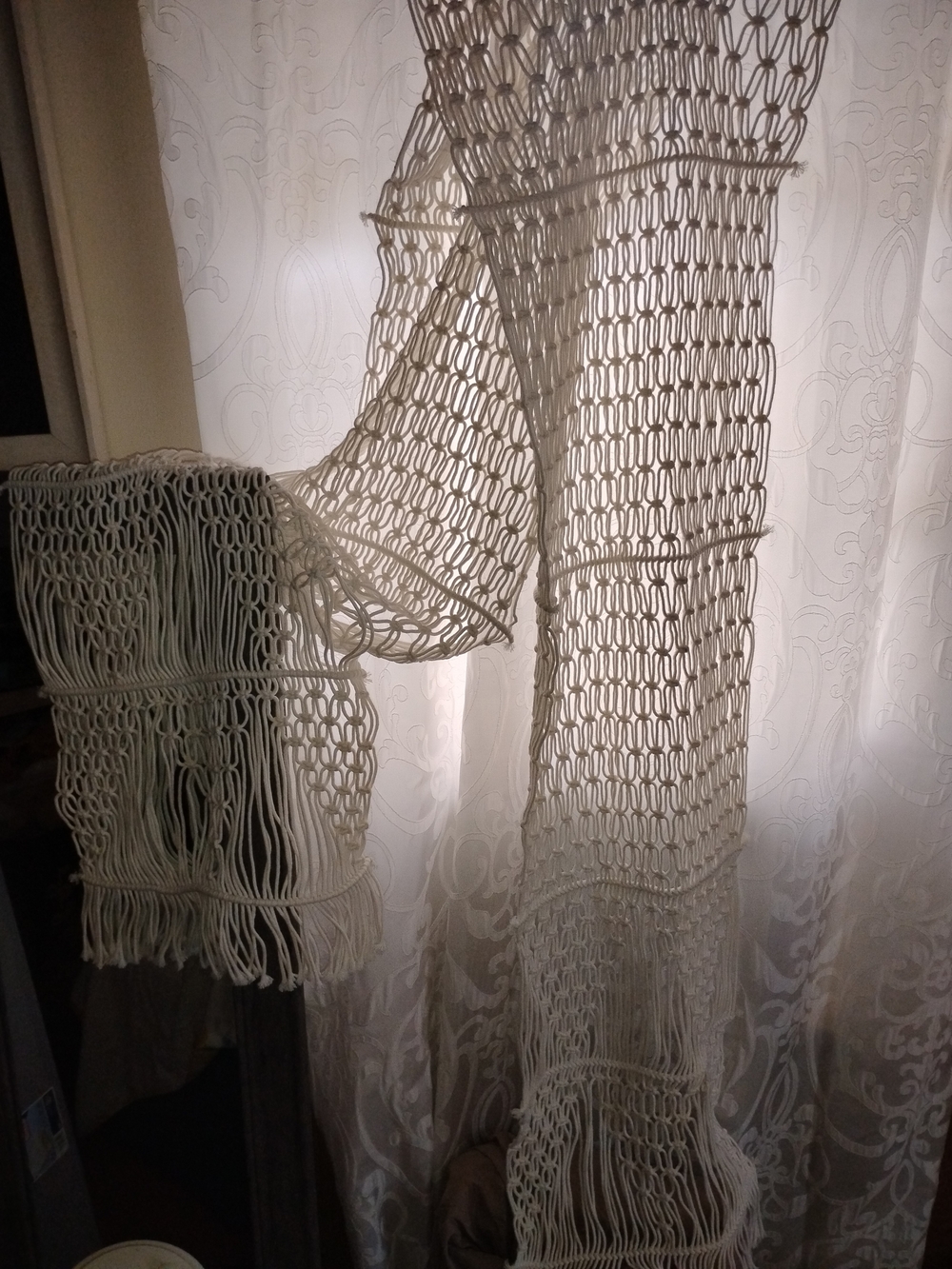 Boho Macramé Curtain Panel in Cream with Fringe
